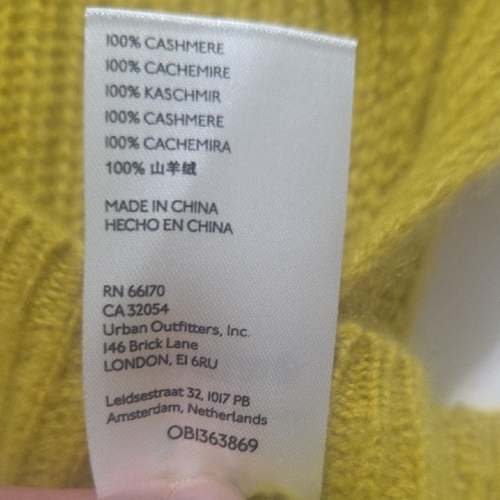 Anthropologie 100% Cashmere Sleeveless Turtleneck Sweater XS Yellow Cropped - Picture 9 of 9